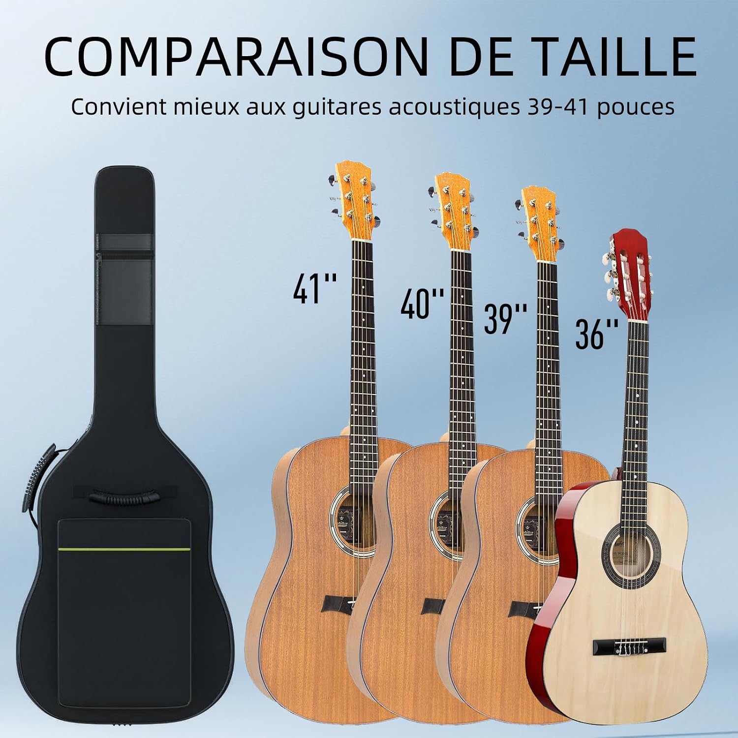 GLEAM Acoustic Guitar Gig Bag - 0.35 Inch Foam Padding Fit 39-41 Inch, Waterproof, Black with Hanger Loop