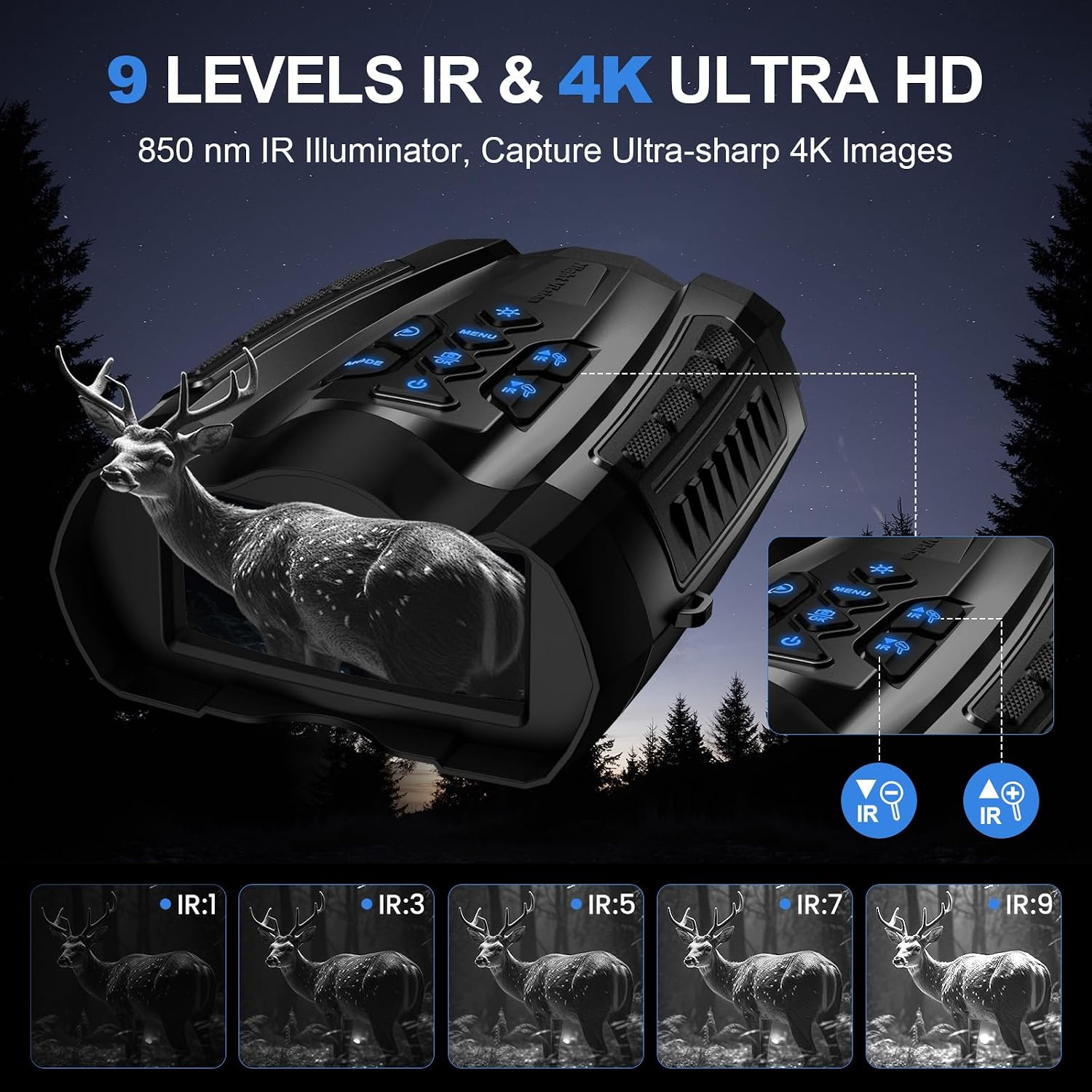 WARMTUYO 4K Night Vision Goggles for Adults, Digital Binoculars with Camera