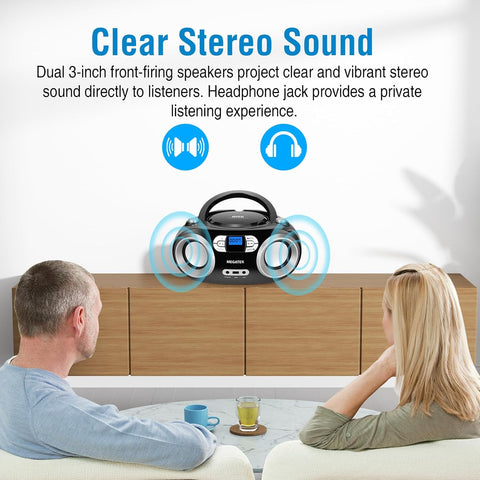 MEGATEK Portable CD Player Boombox with Bluetooth & FM Radio – Black