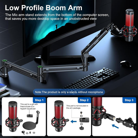 Microphone Arm,Aokeo AK-58i Desk Low Profile Mic Boom Arm Stand,Suitable For Blue Yeti,Snowball iCE,HyperX QuadCast,SoloCast,Elgato Wave,Etc