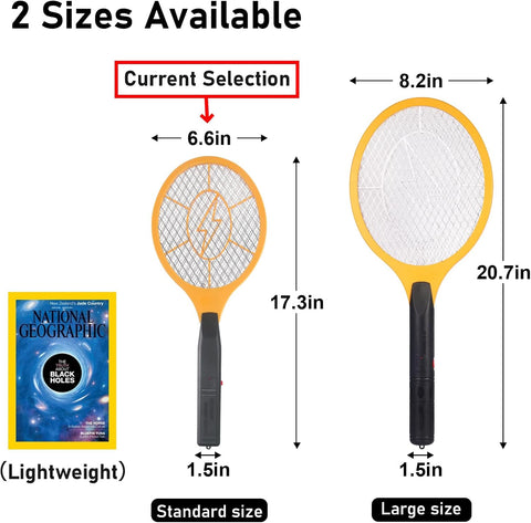Electric Fly Swatter Handheld Bug Zapper - Indoor Outdoor Zapping Racket for Pest Mosquito & Flies - Battery Powered Safe to Touch with 3-Layer Safety Mesh, Standard Size, Pack of 2