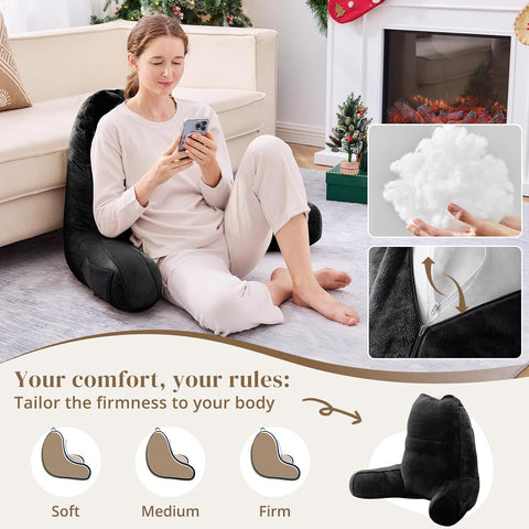 Sasttie Reading Pillow for Bed, Back Pillow for Sitting Up, Black