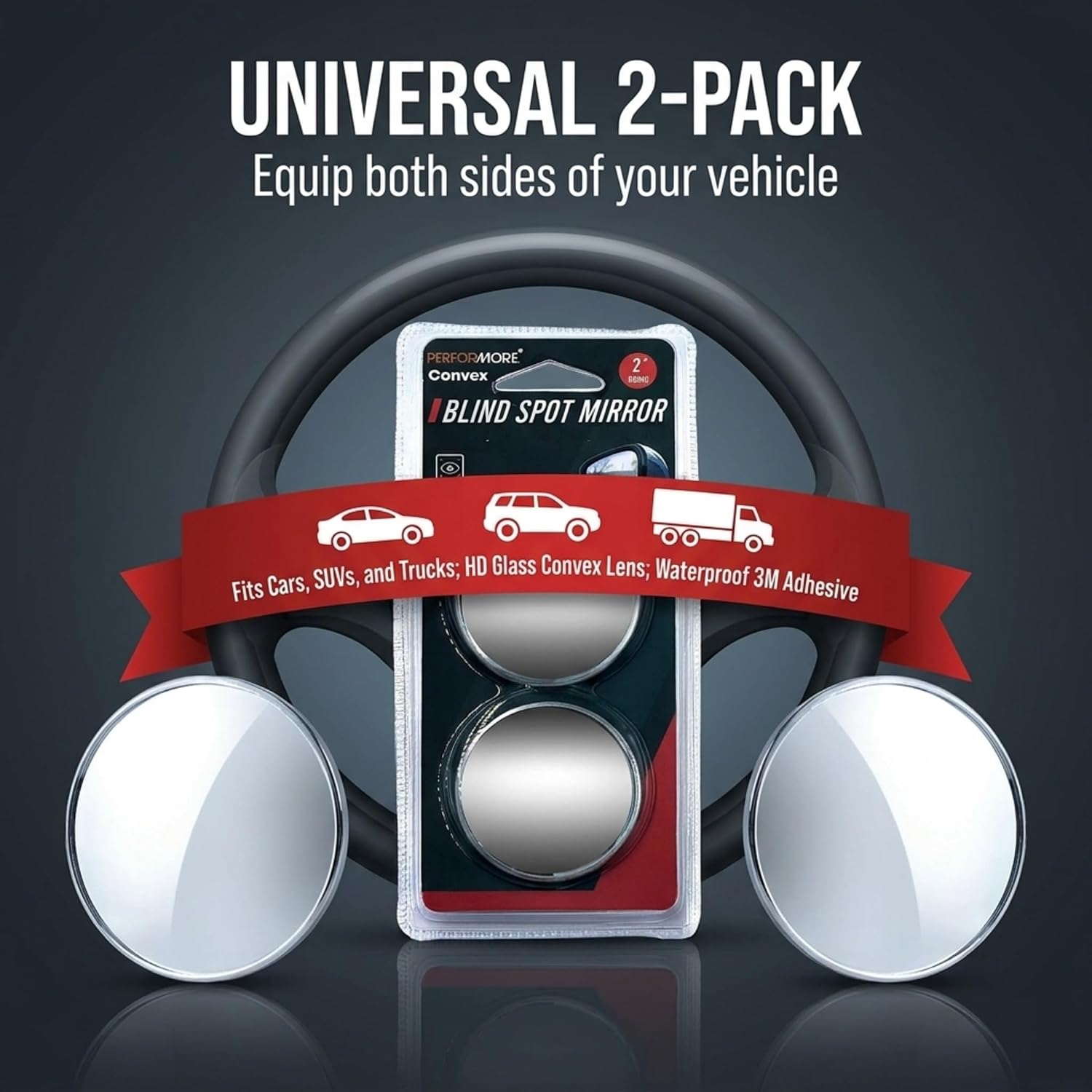Blind Spot Mirror 2 Pack, 2 Inch HD Glass, Waterproof 3M Adhesive