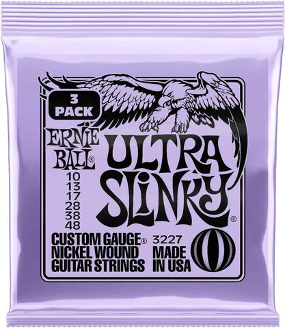 Ernie Ball Ultra Slinky Nickel Wound Electric Guitar Strings 3-pack, 10-48 Gauge (P03227)