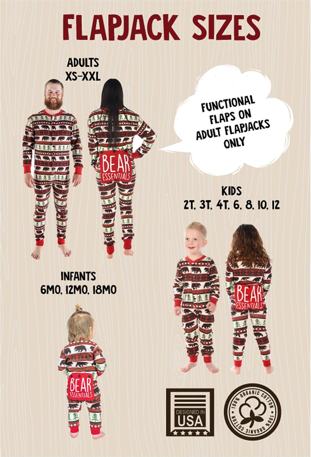 Lazy One Flapjacks, Matching Christmas Pajamas for Familes, Onesie PJs