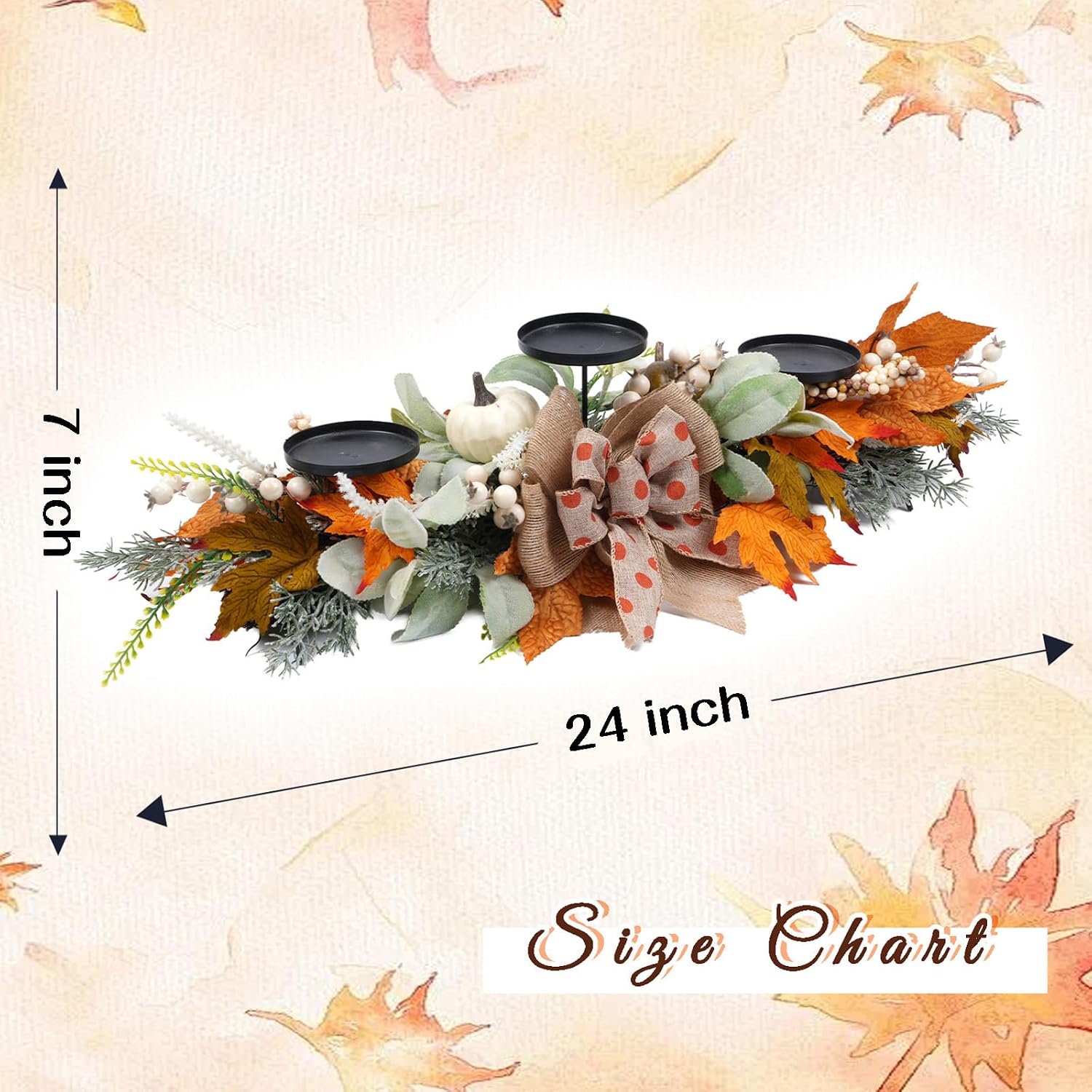 24 Inch Fall Candle Holder Pumpkin Maple for Table Centerpiece