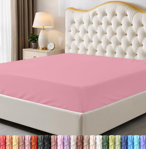 Queen Fitted Sheet, Ultra Soft Fits Up to 15 Inch Deep Pocket, Pink