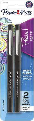 Paper Mate Flair Felt Tip Pens, Medium Point (0.7mm), Black, 2 Count