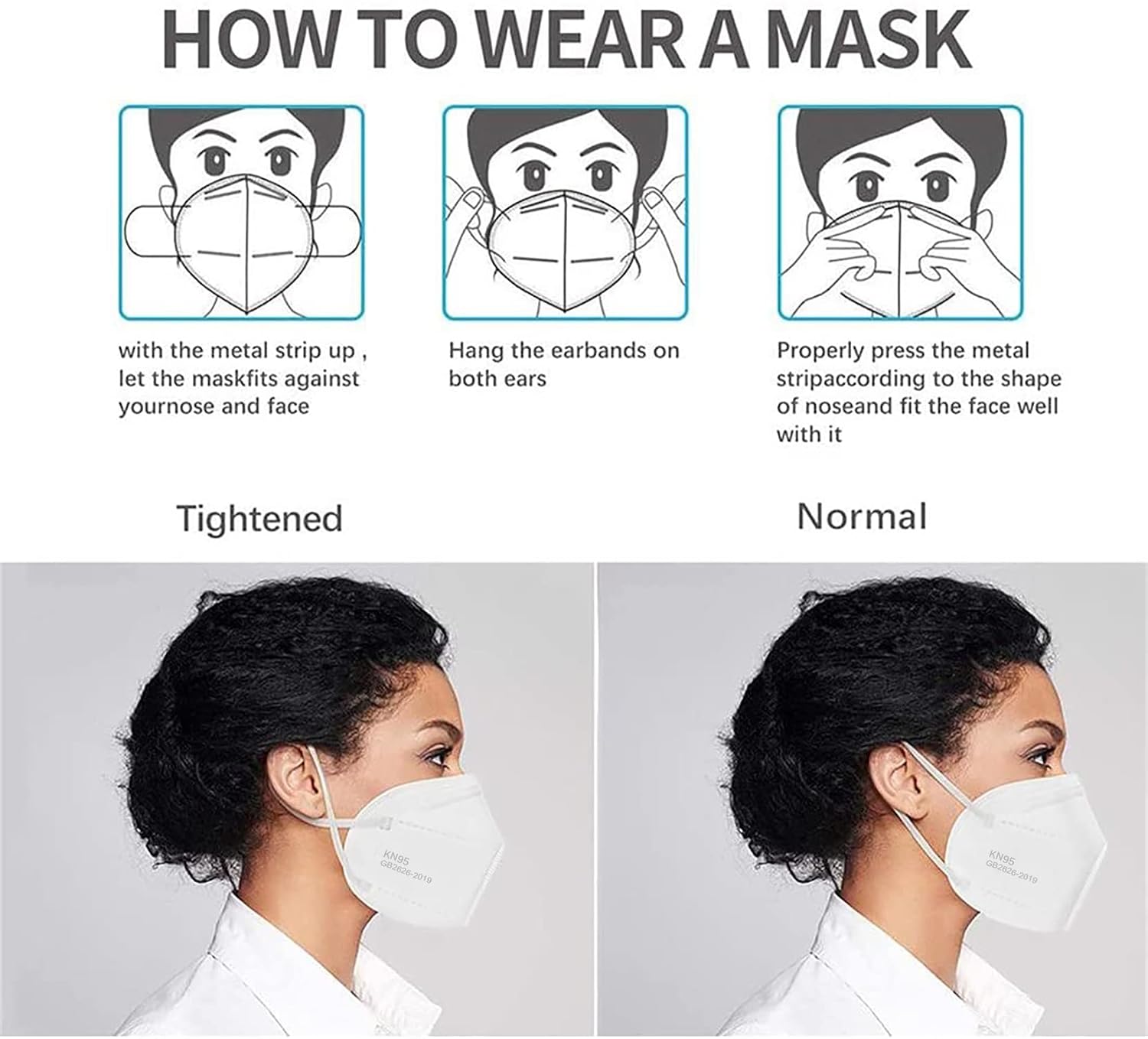 LEMENT 50PCS KN95 Face Mask, Cup Dust Masks with Elastic Ear Loops(White)