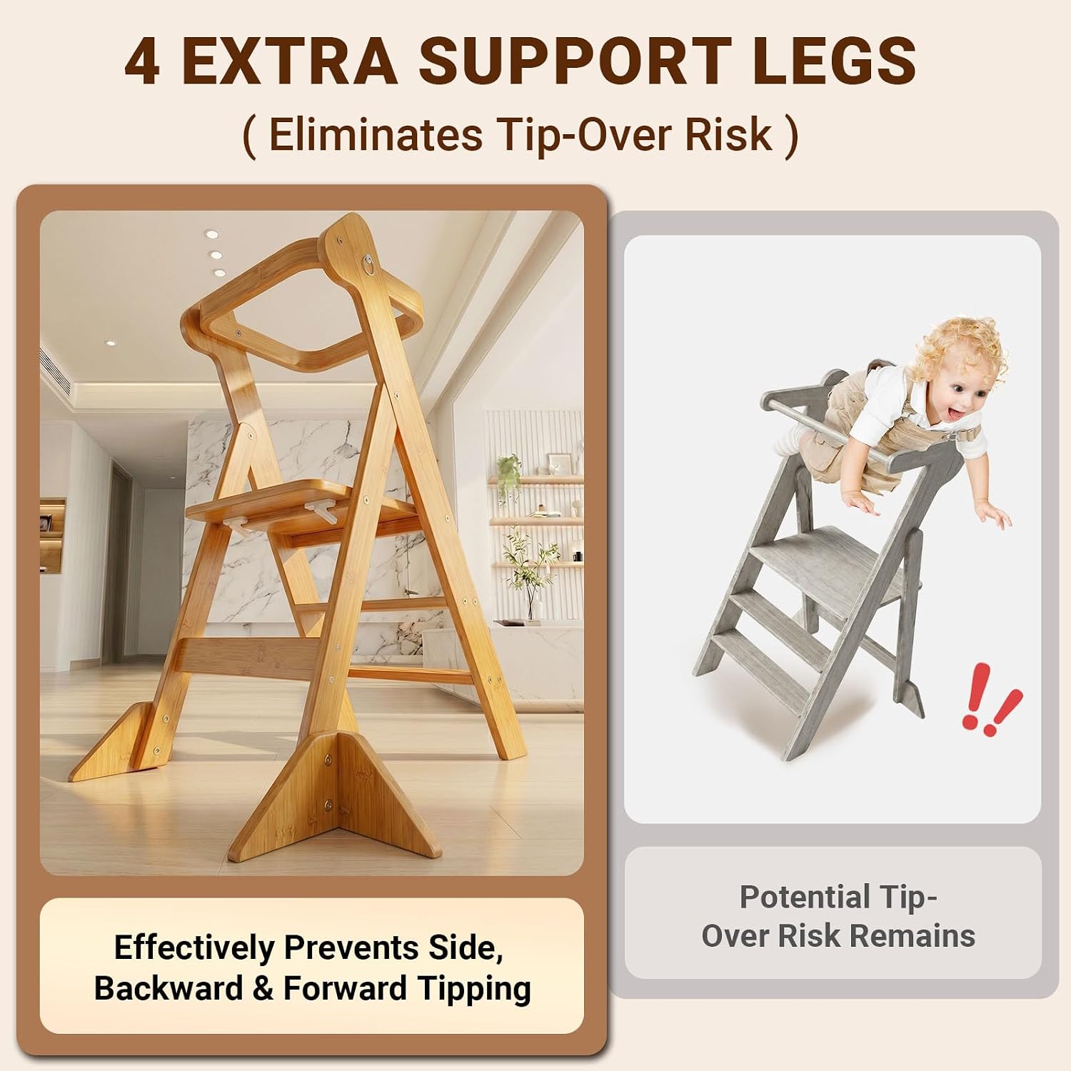 COSYLAND Toddler Tower Standing Foldable Kids Step Stool Kitchen Helper