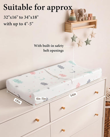 Yoofoss 2-Pack Diaper Changing Pad Cover for Boys Girls 32x16 (Grey+Cloud)