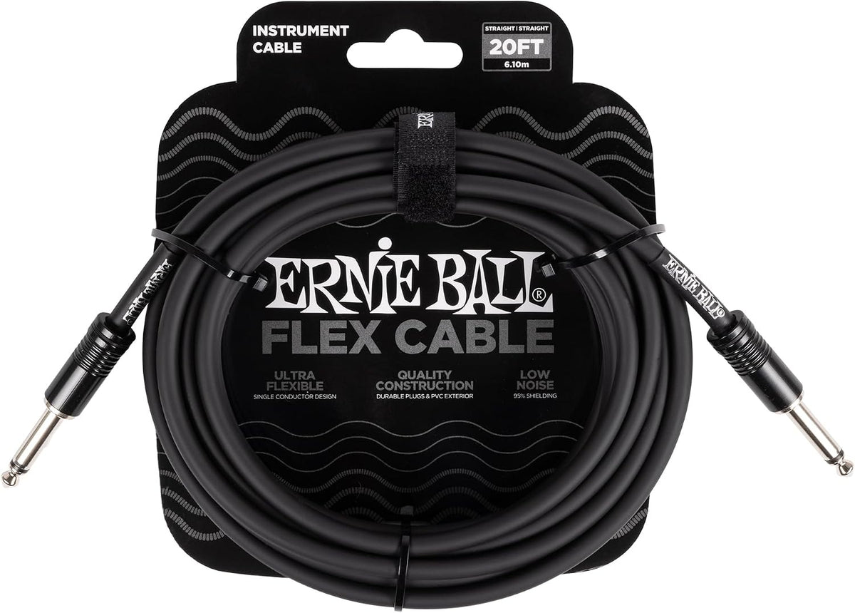 Ernie Ball Flex Instrument Cable Straight/Straight 20ft - Black (P06435)