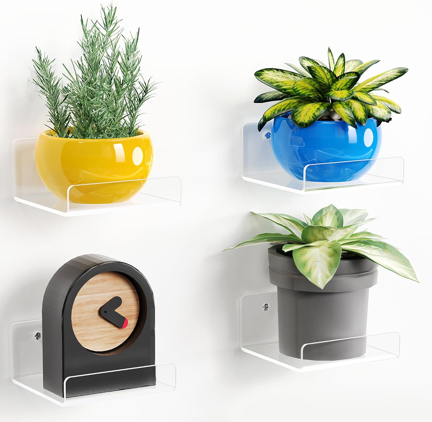 upsimples 4" Acrylic Shelves, Small Shelf for Wall Decor and Display, 4 Pcs
