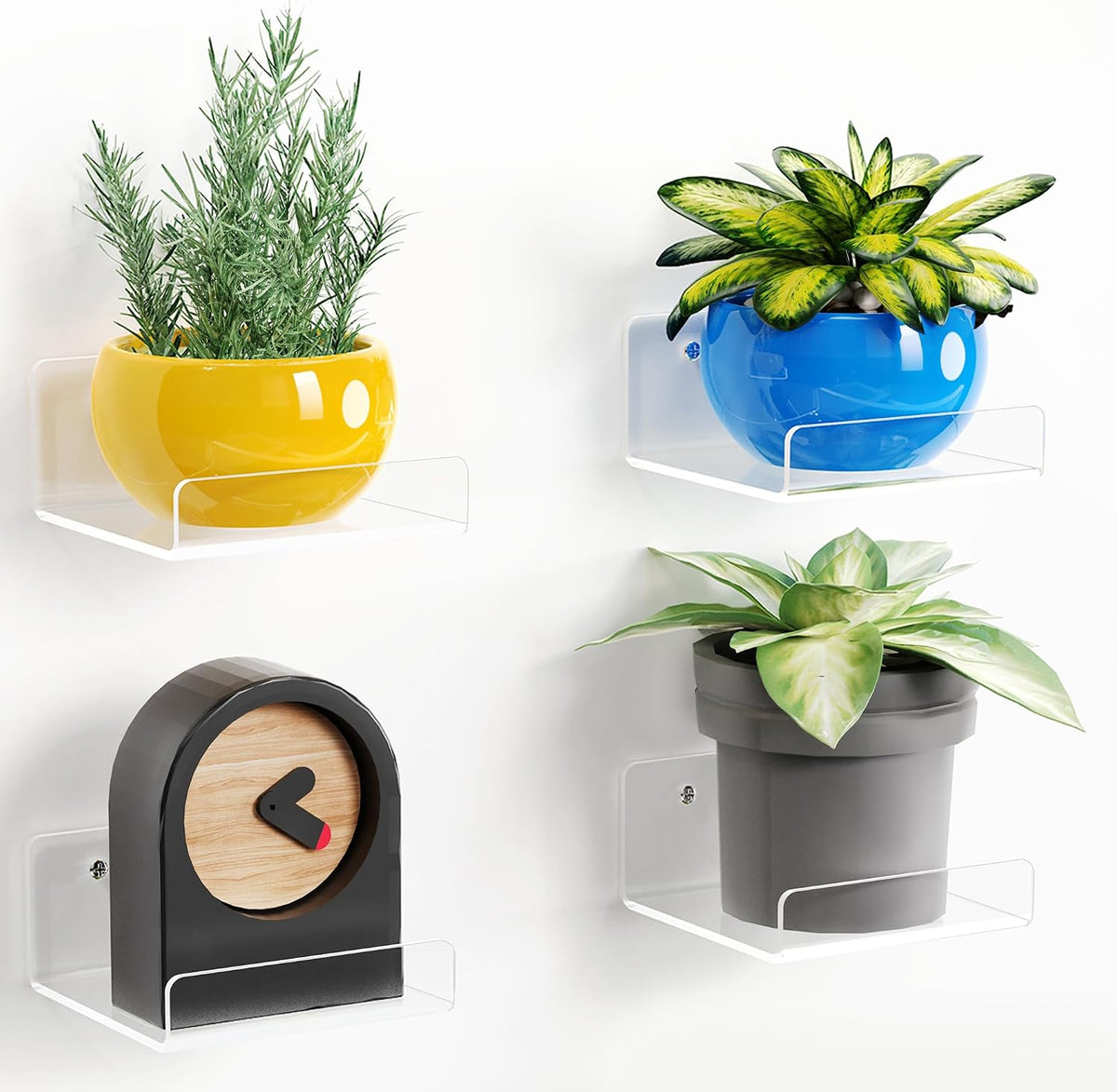 upsimples 4" Acrylic Shelves, Small Shelf for Wall Decor and Display, 4 Pcs