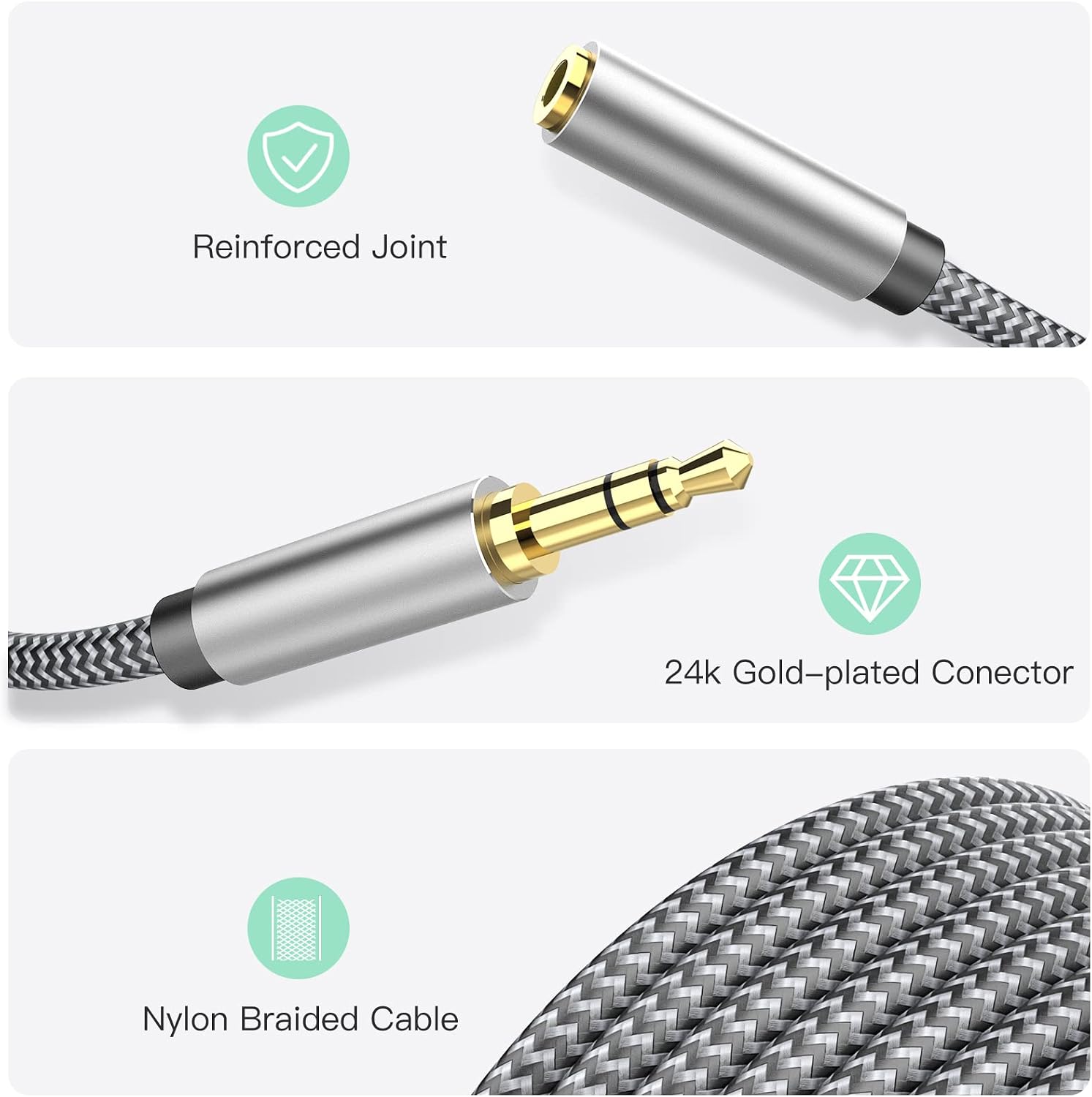 Headphone Extension Cable 10ft - Aux 3.5mm Extension Cable Male to Female, 1/8 Inch TRS Stereo Audio Jack Extender for Car, Speaker, TV, PC (Audio Only, No Mic)