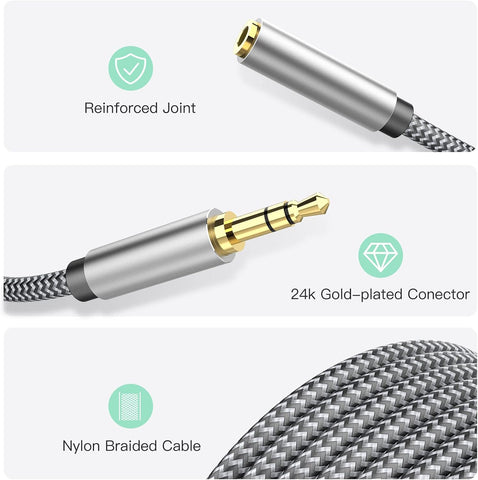 Headphone Extension Cable 10ft - Aux 3.5mm Extension Cable Male to Female, 1/8 Inch TRS Stereo Audio Jack Extender for Car, Speaker, TV, PC (Audio Only, No Mic)