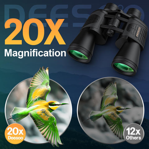 High Power Binoculars for Adults - 20x52 HD Large View Binoculars with Low Light - Professional Binoculars for Bird Watching Hunting Stargazing Football Travel Cruise Outdoor Sports with Carrying Bag