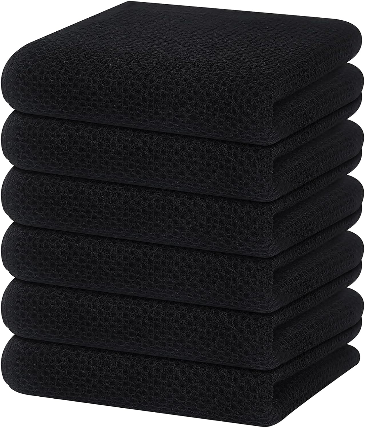 Homaxy 100% Cotton Waffle Weave Kitchen Dish Towels 6-Pack, Black