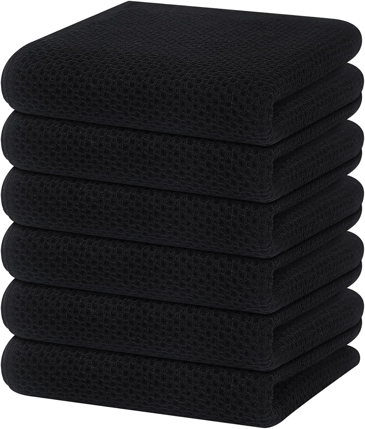 Homaxy 100% Cotton Waffle Weave Kitchen Dish Towels 6-Pack, Black