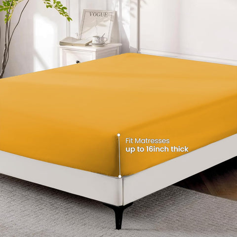 ROSE&RISY Lemon Yellow Queen Fitted Sheet, Soft and Breathable for Cozy Sleep, Cooling Fitted Sheet, 16“ Deep Pocket, 1 Pack (Lemon Yellow, Queen Size)
