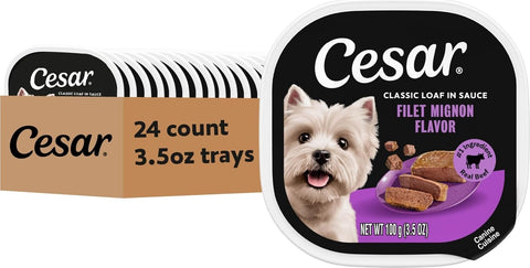 Cesar Classic Loaf in Sauce Wet Dog Food, Filet Mignon, 3.5 oz, 24 Count
