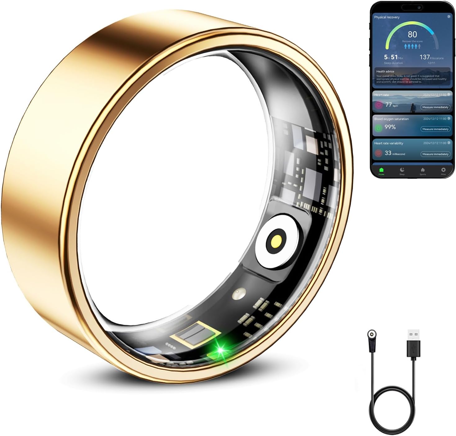 Mirlray Smart Ring for Women & Men, Smart Ring Health Tracker, Blood Oxygen & Heart Rate Monitor, Long Lasting Battery Sleep Ring, Waterproof Fitness Ring (R02C, Silver, 11)