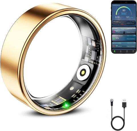 Mirlray Smart Ring for Women & Men, Smart Ring Health Tracker, Blood Oxygen & Heart Rate Monitor, Long Lasting Battery Sleep Ring, Waterproof Fitness Ring (R02C, Silver, 11)
