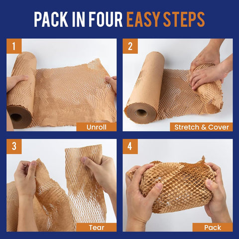 Honeycomb Packing Paper For Moving 12" x 35ft With Rope & Fragile Stickers