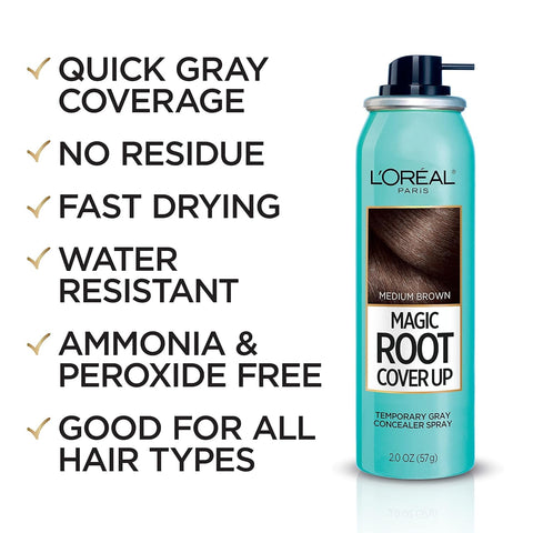 L'Oreal Paris Magic Root Cover Up Gray Concealer Spray Medium Brown 6 oz (3 pack)