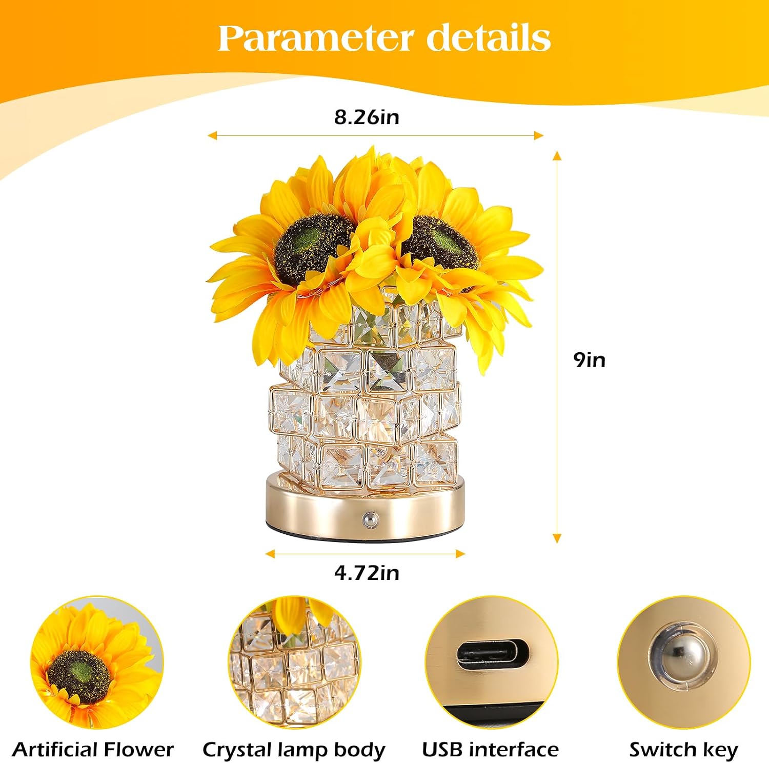 Sunflowers Flower Lamp Cordless Touch Table Lamp Birthday Gifts for Women