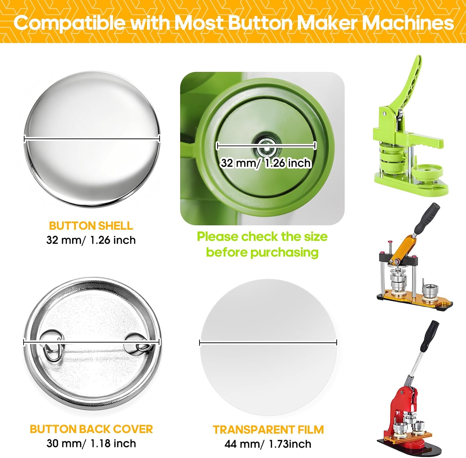 100 Set 32mm/1.25 inch Button Maker Supplies, Pin Maker Button Supplies