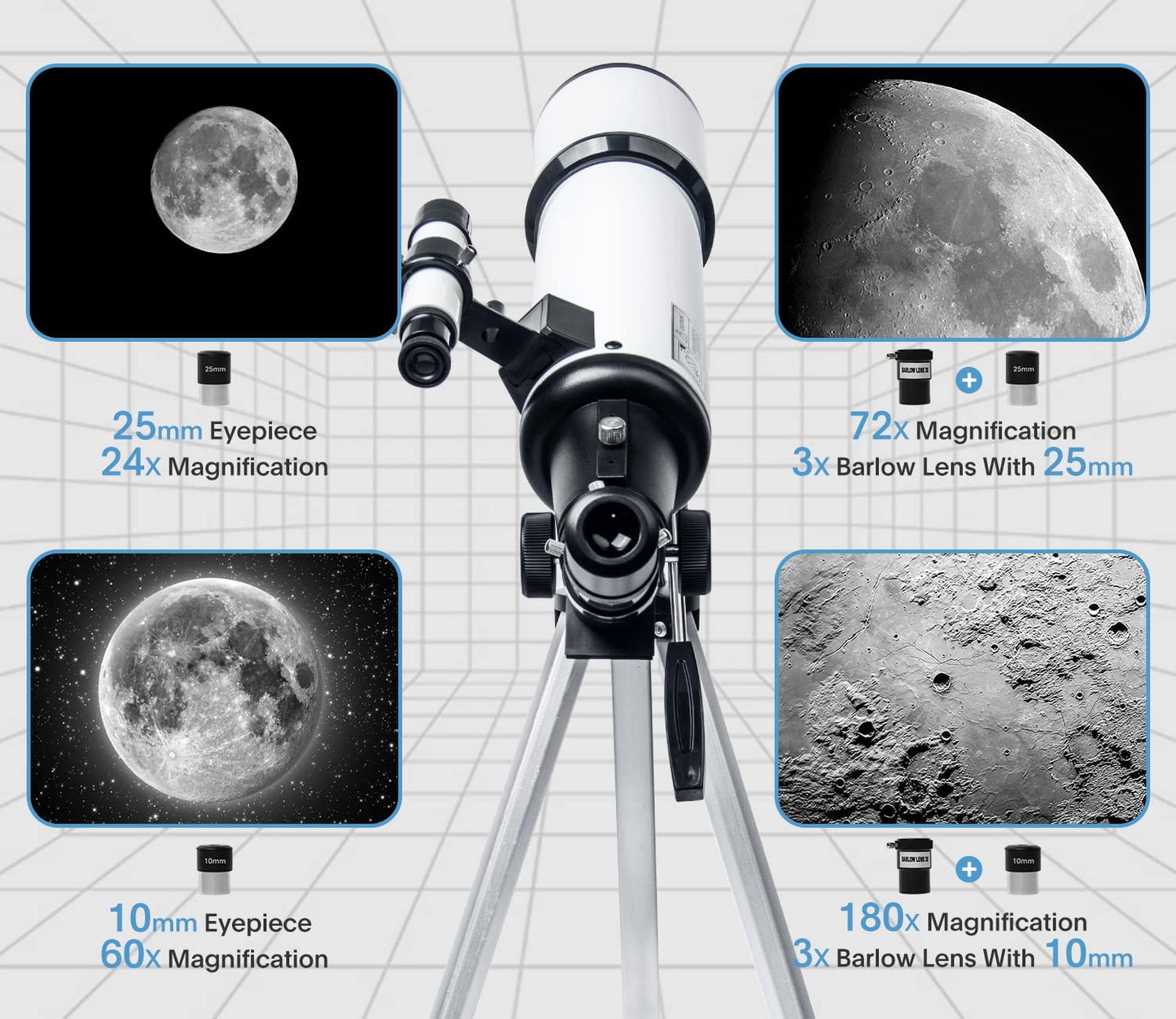 Telescope 80mm Aperture 600mm - Astronomical Portable Refracting, Fully Multi-Coated High Transmission Coatings AZ Mount with Tripod Phone Adapter, Wireless Control, Carrying Bag