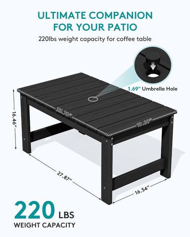 SERWALL HDPE Outdoor Coffee Table with Umbrella Hole, Black