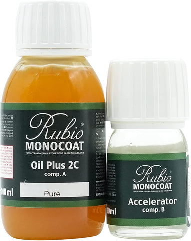 Rubio Monocoat Wood Oil Finish 65 ft² | Oil Plus 2C | Quick-Dry, Eco-Friendly Linseed Wood Oil for Indoor Use, Includes Accelerator (Part B) | Protector | 130 ml, Pure