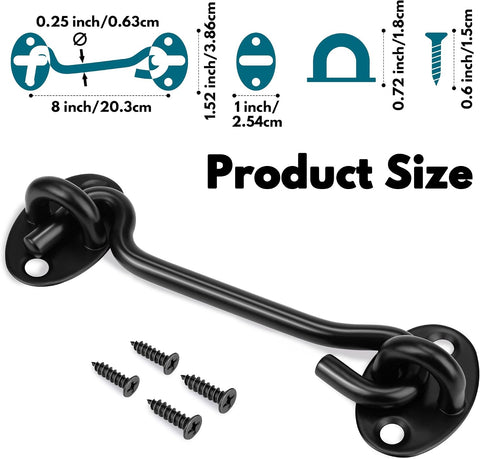 Rainspire (2 Pack) Privacy Hook and Eye Latch for Barn Door, Stainless Steel Gate Latch Barn Door Lock Cabin Hooks for Gate Shutters Window Slide Barn Shed Cabinet Bathroom (Black, 8 Inch)