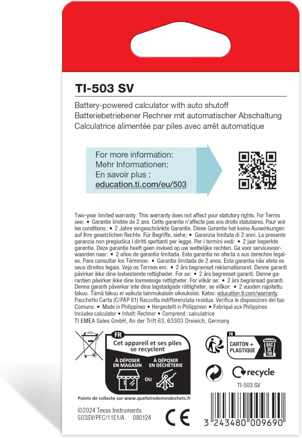Texas Instruments TI-503 SV Standard Function Calculator