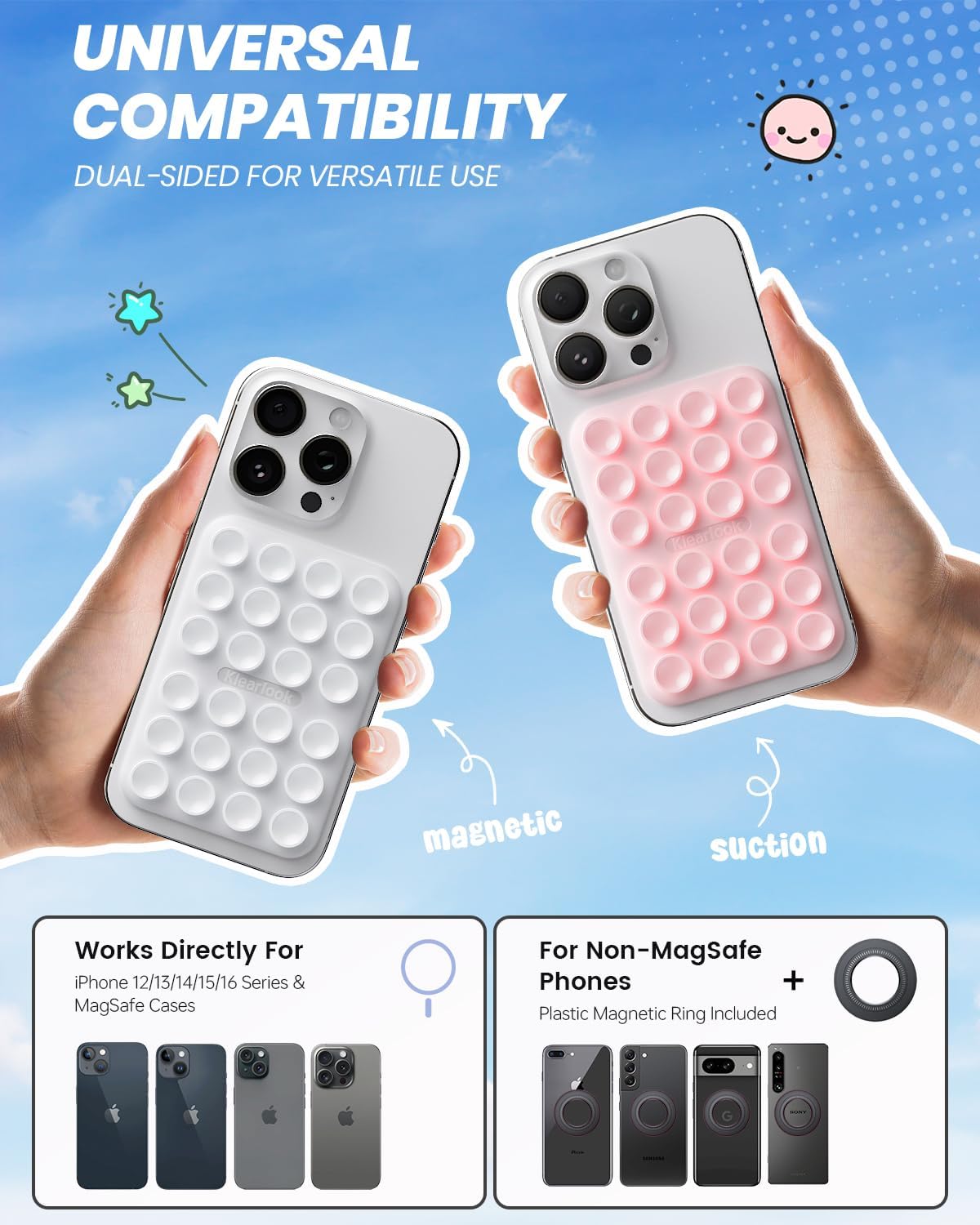 2Pack Magnetic Suction Phone Mount for MagSafe, Light Pink & Classic White