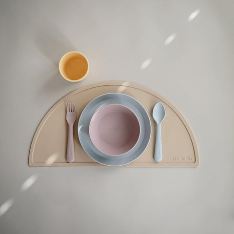 mushie Flatware Fork and Spoon Set For Kids | Made in Denmark (Soft Lilac)
