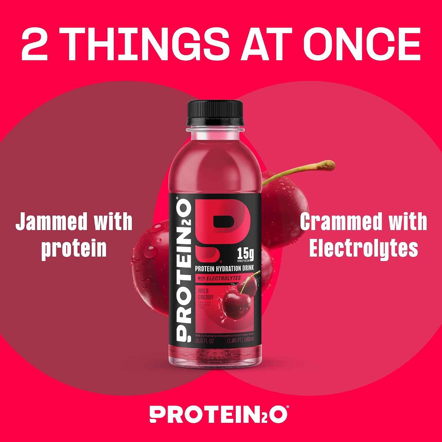 Protein2o Hydration Drink - 2-in-1 Liquid Clear Whey Protein Isolate and Electrolyte Drink - 15g Protein, Vitamins B5, B6 - Post-Workout Recovery - 16.9 Fl Oz - 12 Count Wild Cherry