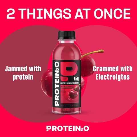 Protein2o Hydration Drink - 2-in-1 Liquid Clear Whey Protein Isolate and Electrolyte Drink - 15g Protein, Vitamins B5, B6 - Post-Workout Recovery - 16.9 Fl Oz - 12 Count Wild Cherry