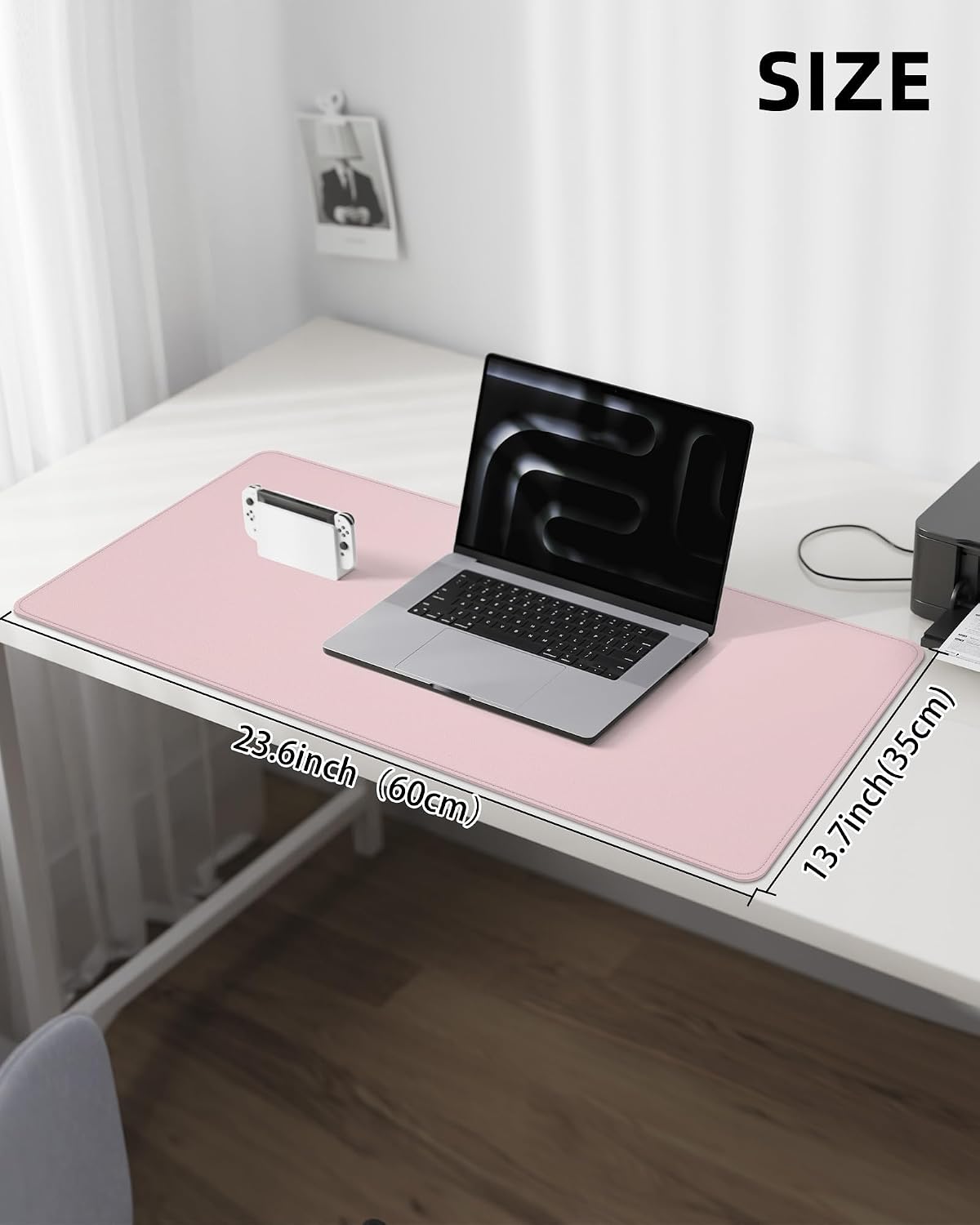 AFIING Desk Pad Protector 23.6" x 13.7" - Non-Slip Waterproof PU Leather Desk Mat for Mouse, Keyboard, Laptop, Office and Home Workspace (Light Pink)