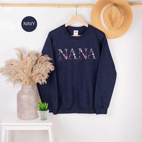 Embroidery Nana Sweatshirts For Women Gift Sweatshirt From Grandkids Nana Flower Grandma Gift Mothers Christmas