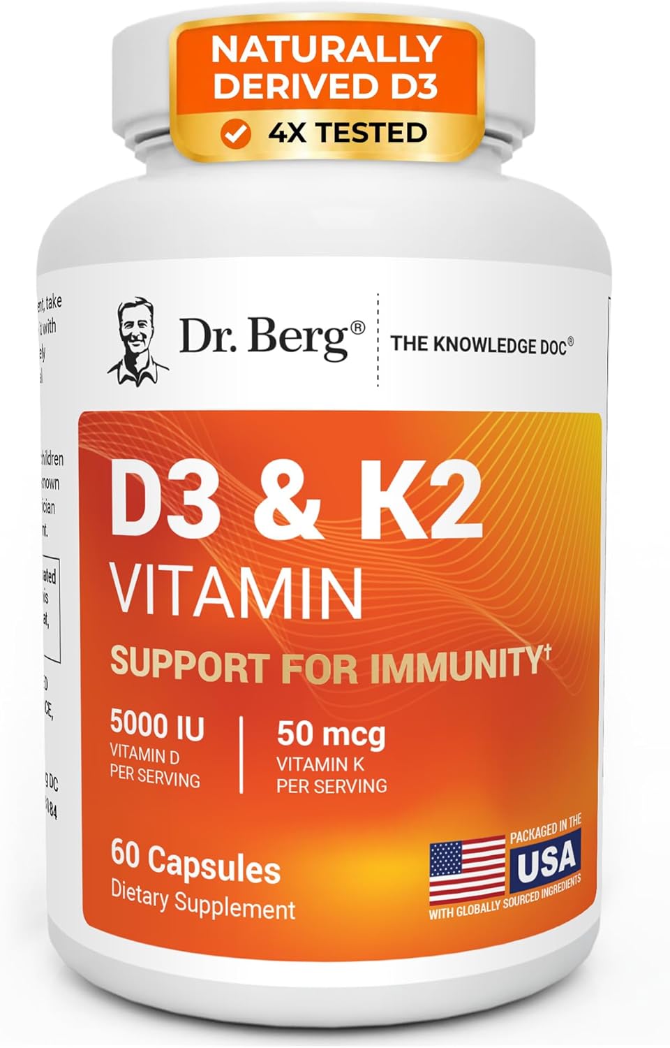 Dr. Berg 7-in-1 Vitamin D3 K2 5000 IU | Naturally Derived D3 | 4X Lab-Tested & Verified | High Absorption Formula | K2 D3 Vitamin Supplement | 60 Capsules