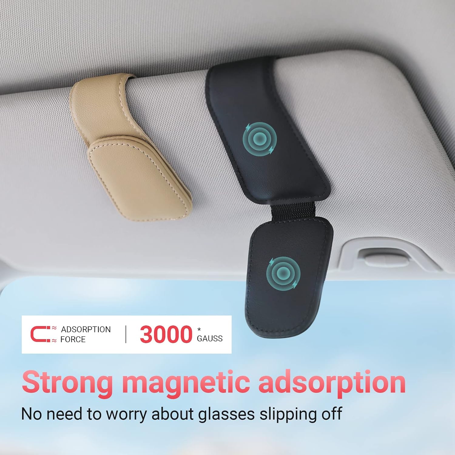 KanSmart Sunglass Holder for Car Sun Visor Magnetic Sunglasses Clip Leather
