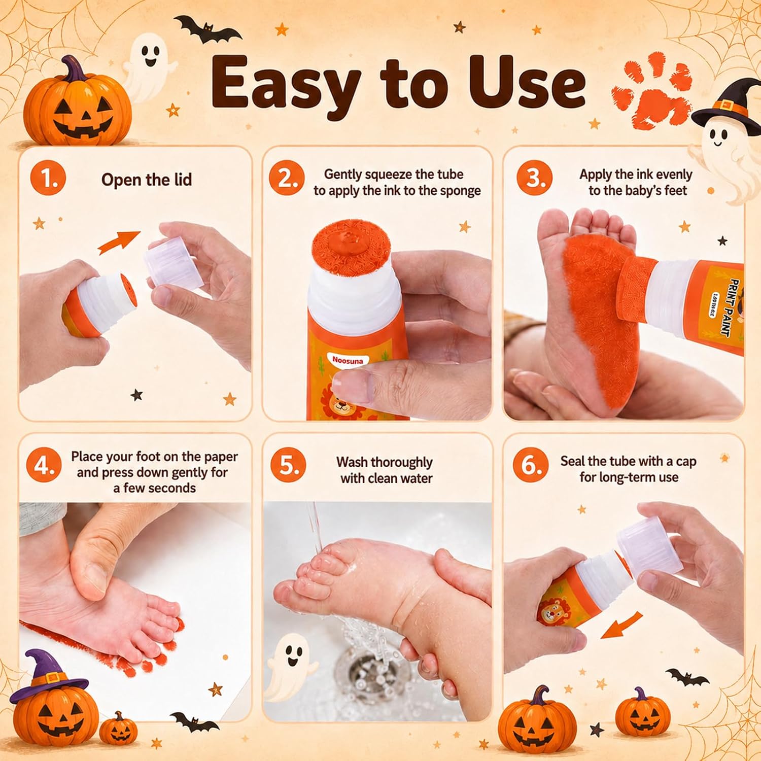 Baby Hand and Footprint Paint with Sponge Head, 1.69 fl oz, Orange