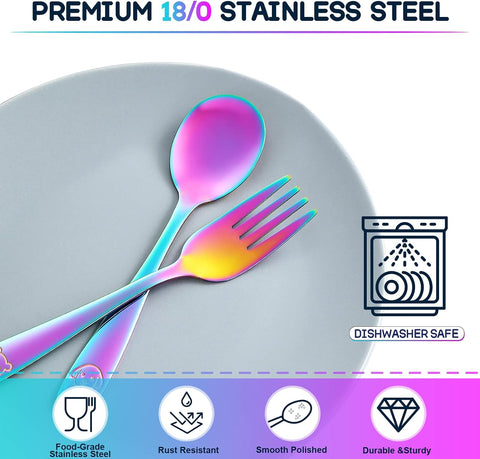 VITEVER 10 Pack Toddler Utensils, Stainless Steel Rainbow Silverware Set for Kids, Children Safe Cutlery Set Includes Forks and Spoons - Dishwasher Safe