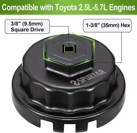 Spurtar Oil Filter Wrench for Toyota Oil Filter Removal Tool 64mm 4 Slots