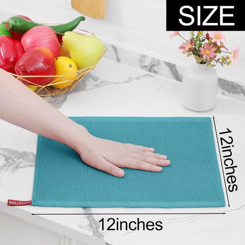 Homaxy 100% Cotton Waffle Weave Kitchen Dish Cloths 12-Pack, Lake Blue