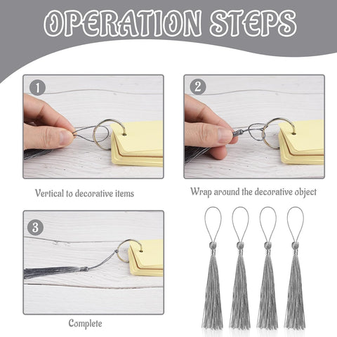 100 Pcs Bookmark Tassels Bulk Silver Gray Soft Craft Silky Handmade Mini Tassels for Jewelry Making with Loops for DIY Craft Accessory Dress Decoration