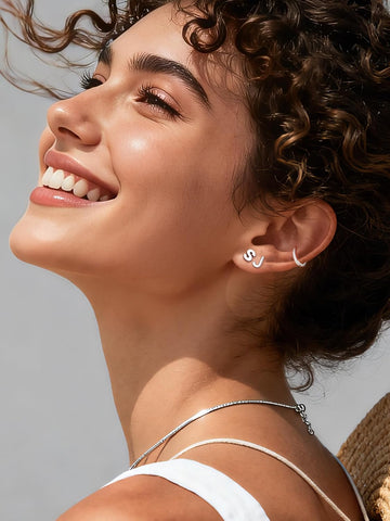 ChicSilver Hypoallergenic 925 Sterling Silver Stud Earrings Simple Tiny Initial Letter A-Z Studs for Women Sensitive Ears